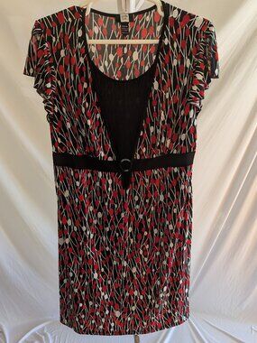 Studio 1940 Black Red White Geometric Dot Ring Accent Dress